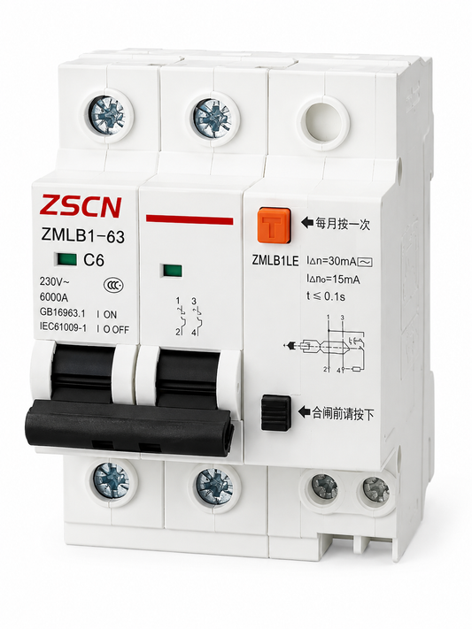 ZSCN ZMLB1-63 C6 2P Earth Leakage Circuit Breaker (RCBO)