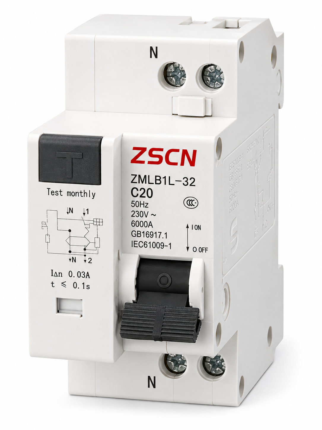 ZSCN ZMLB1L-32 C20 1P+N Residual Current Circuit Breaker with Overcurrent Protection (RCBO)
