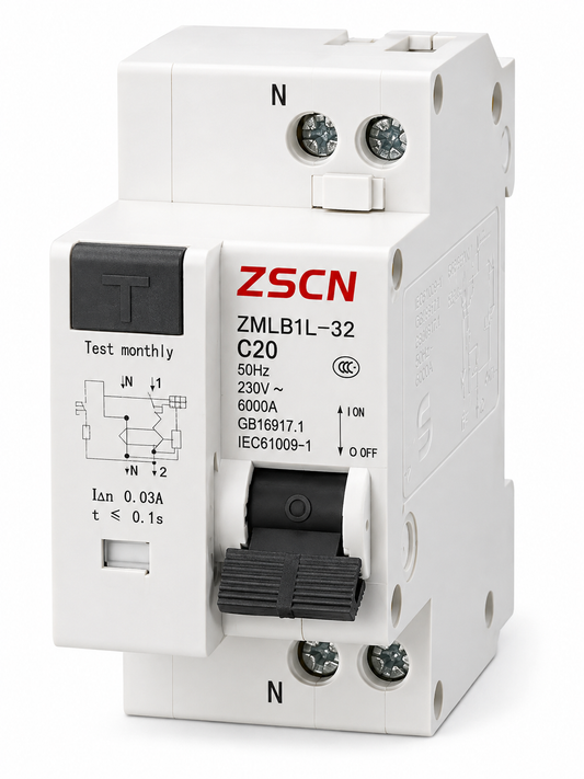 ZSCN ZMLB1L-32 C20 1P+N Residual Current Circuit Breaker with Overcurrent Protection (RCBO)