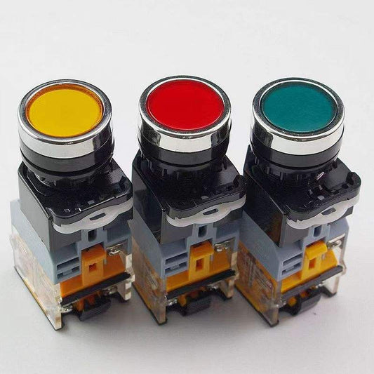 Flat-head IP65 10A 380V Industrial Push Button Switch 22mm Self-Reset 1NO1NC Copper Flame-retardant Plastic